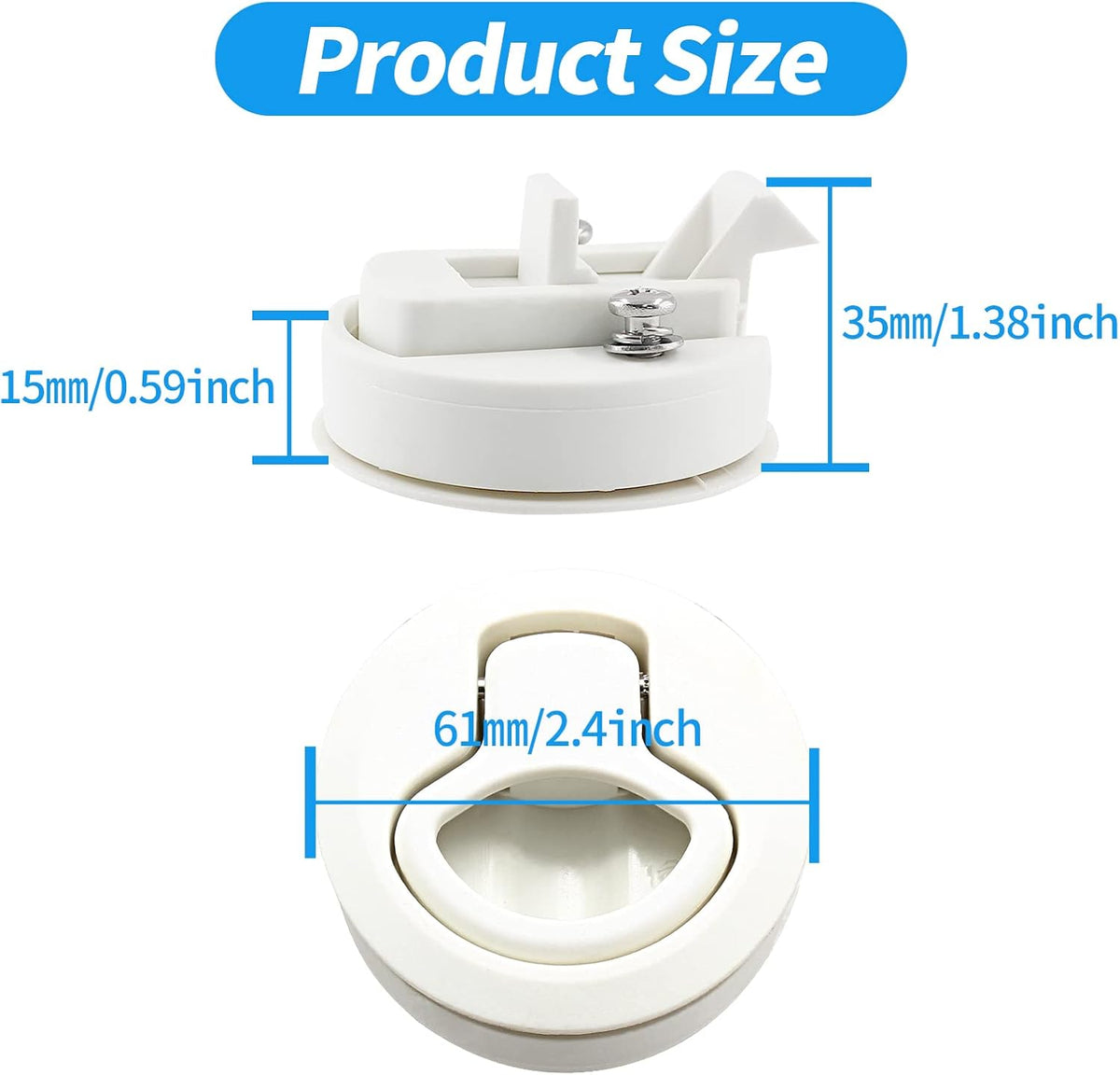 2 Pack 2 Inch Flush Pull Slam Latch, Plastic (White)