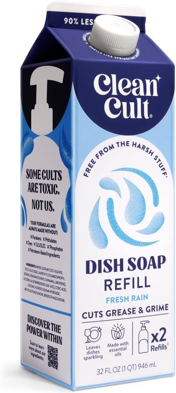 Dish Soap Liquid Refill (32oz, 1 Pack) - Plant Based Cleaning Power - Dish Soap that Cuts Grease & Grime - Free of