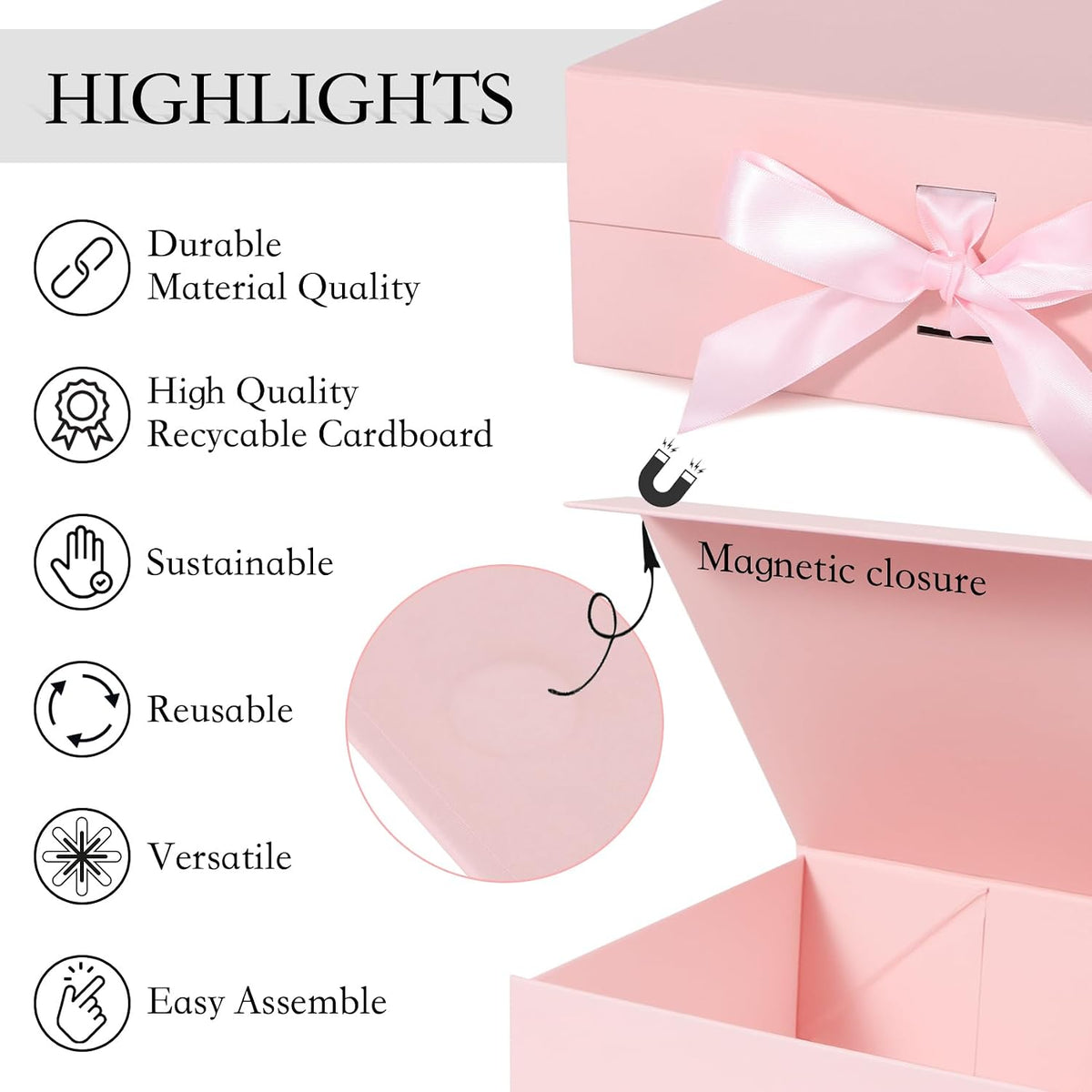 Pink Gift Box with Ribbon Magnetic Lids 2 Pack