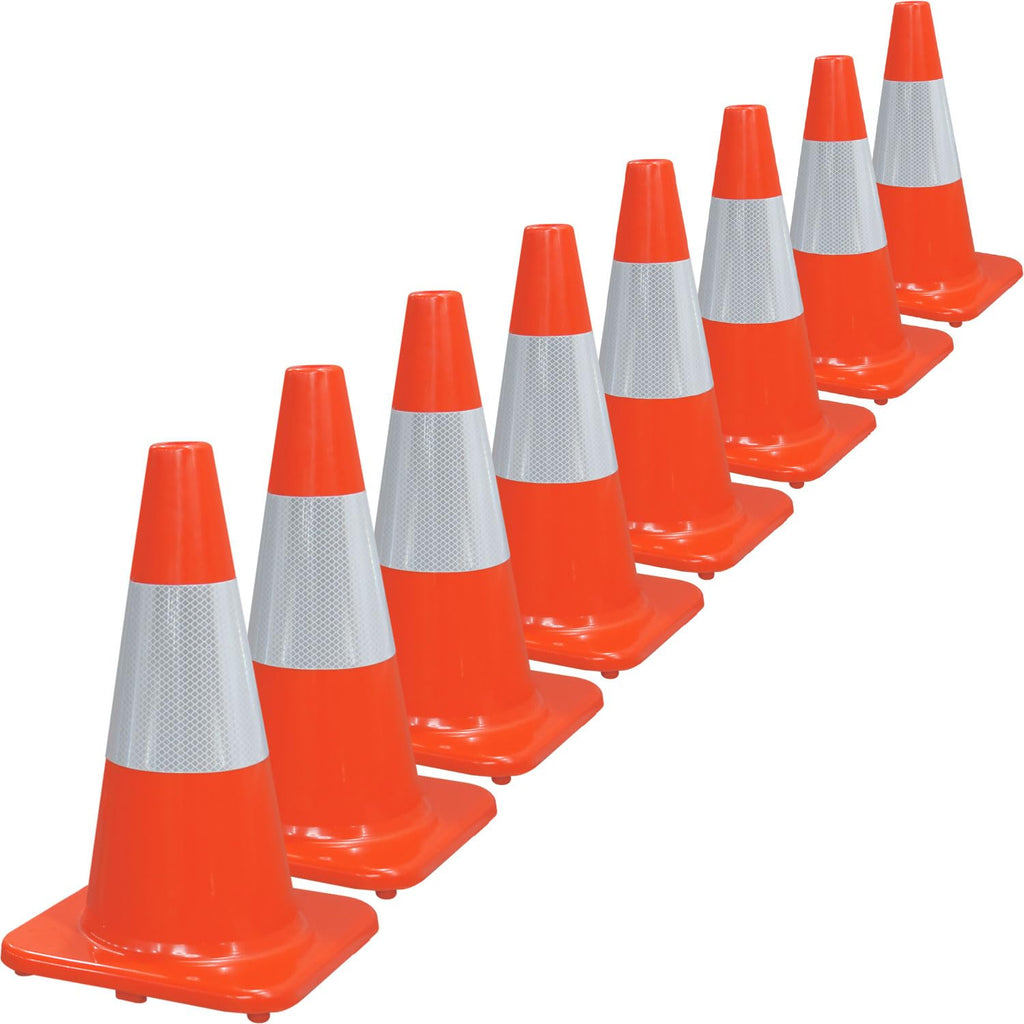 8 Pack 18" One-Piece Molding Fluorescent Orange Traffic Cones