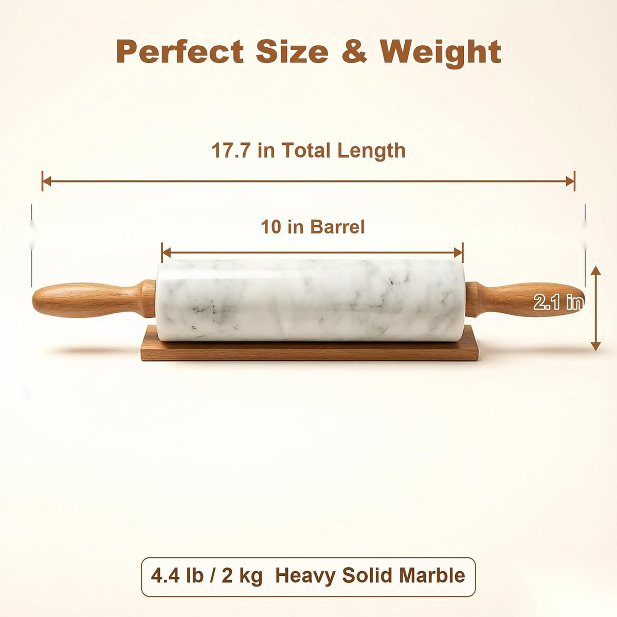 White Heavy Marble Dough Rolling Pin for Baking, 10 inch Barrel