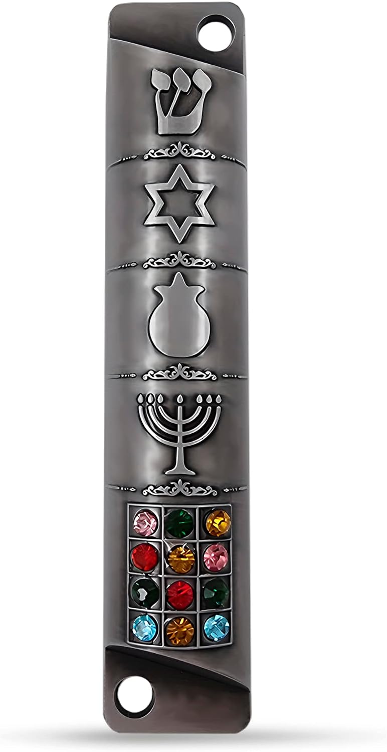 Pewter Mezuzah Case with Scroll 3D Jewish Star of David Hoshen