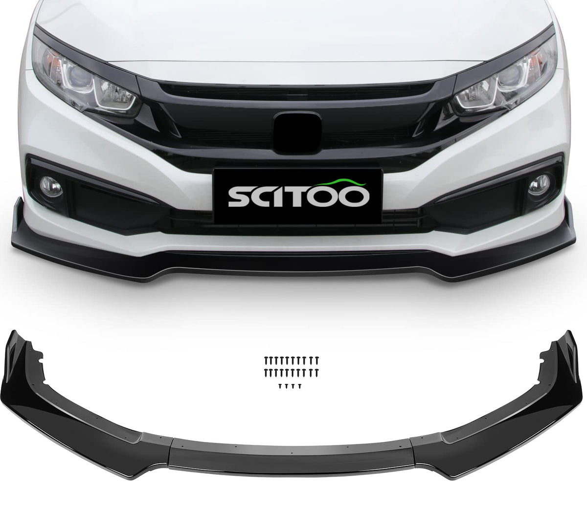 3PCS Black PP Front Bumper Body Kit Spoiler Chin Spoiler