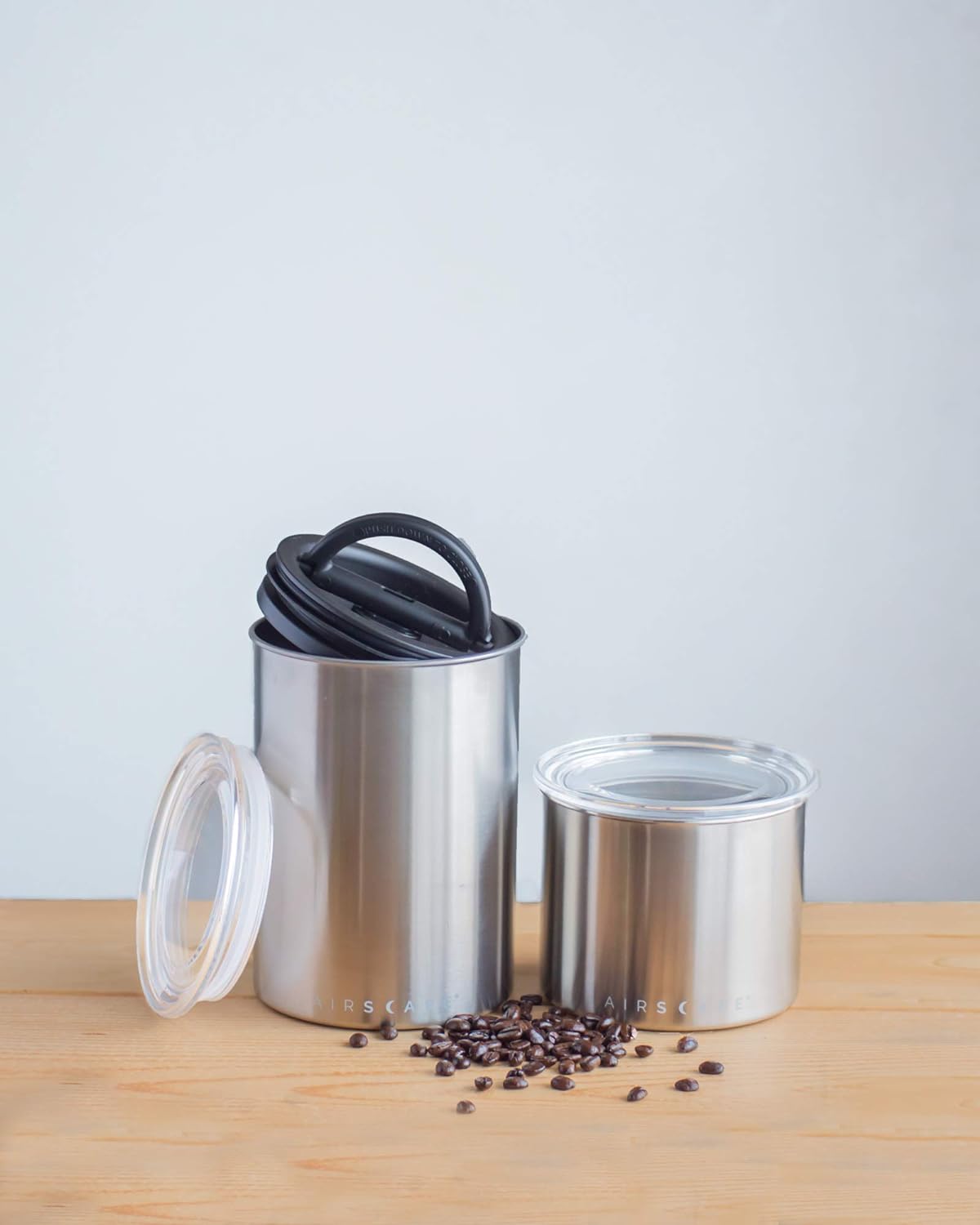 Airscape Stainless Steel Coffee Canister | Food Storage Container | US Patented Inner Plunger Lid REMOVES Excess