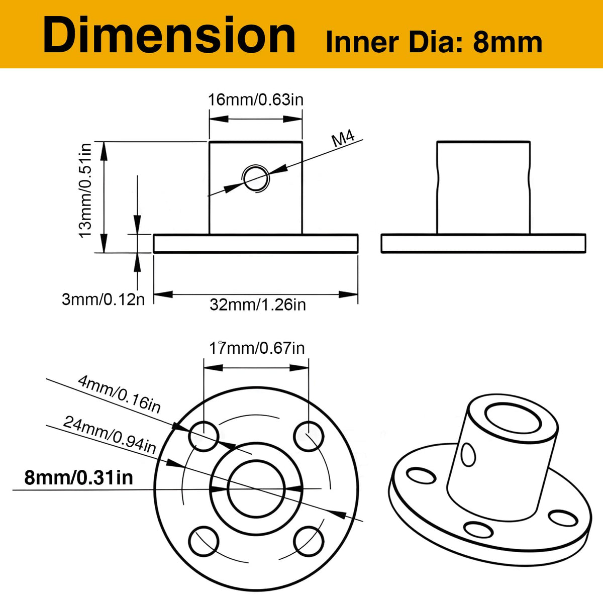 4PCS 8mm Shaft Coupler, Rigid Flange Coupling Connector