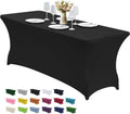 6FT Stretch Spandex Fitted Tablecloth,Rectangular Table Cover,Black