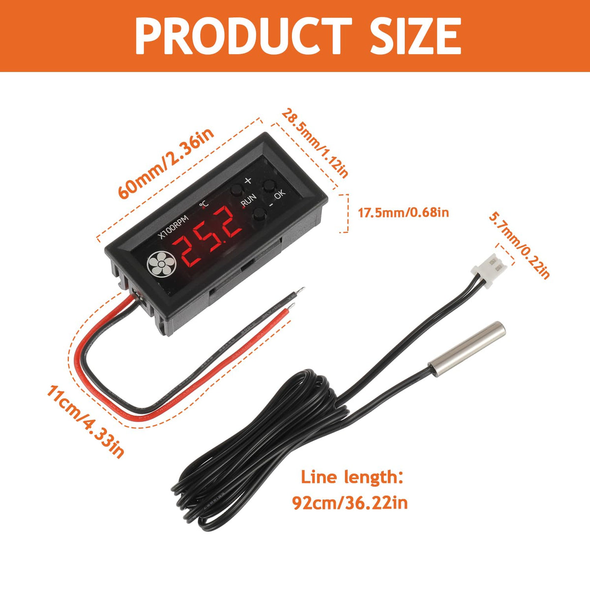 JAMHER 4-Wire PWM 12V 3A Fan Temperature Controller,Cylindrical Head