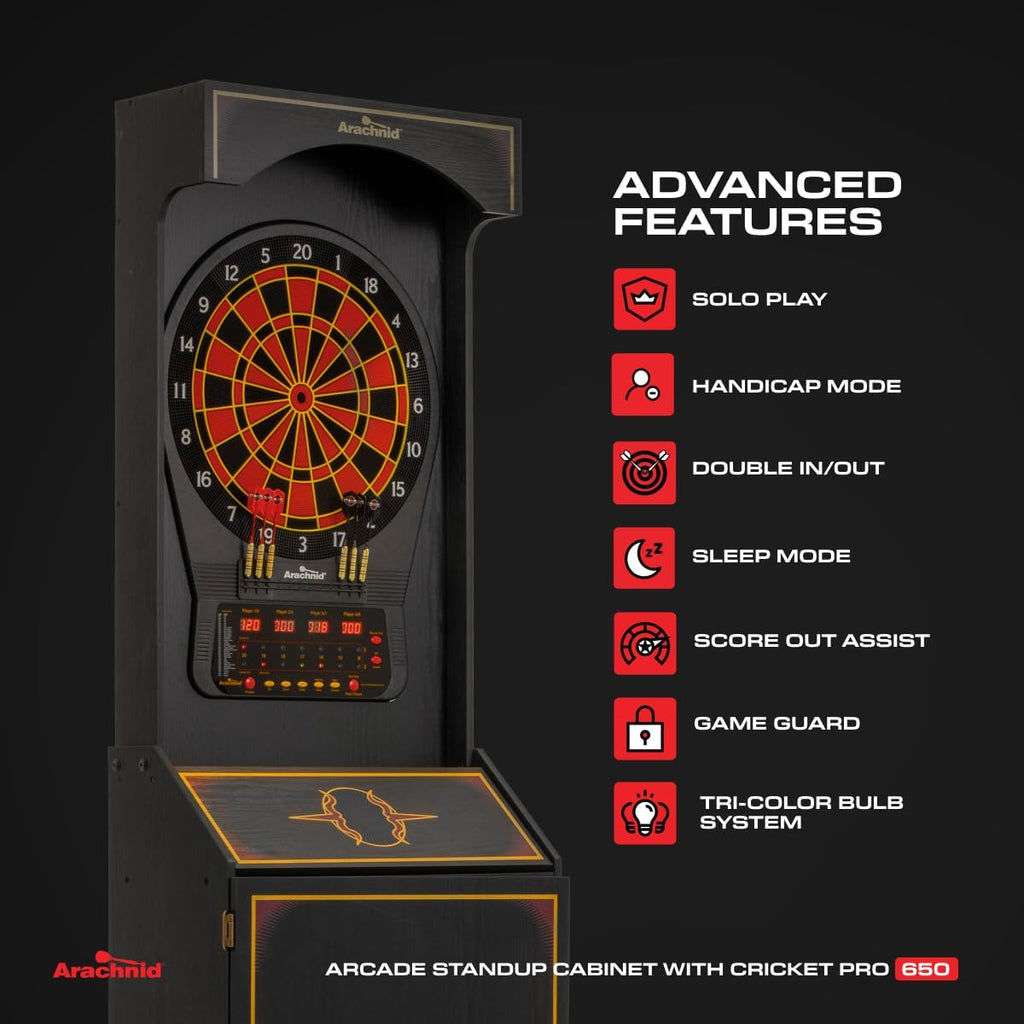 Cricket Pro 650 Standing Electronic Dartboard with 24 Games, 132 Variations, and 6 Soft-Tip Darts Included