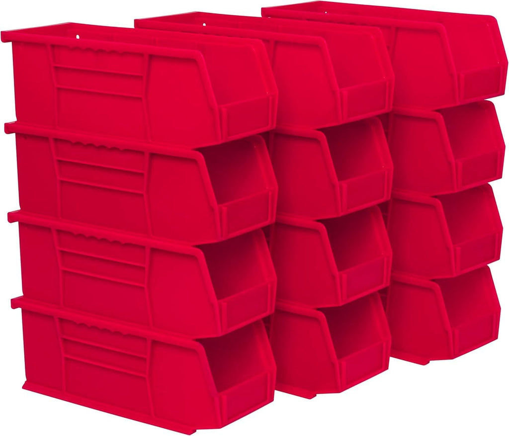 30224 AkroBins Plastic Storage Bins, 11"x 4"x 4", Red, 12-Pack | Space-Saving Stackable Bins for Garage, Pantry