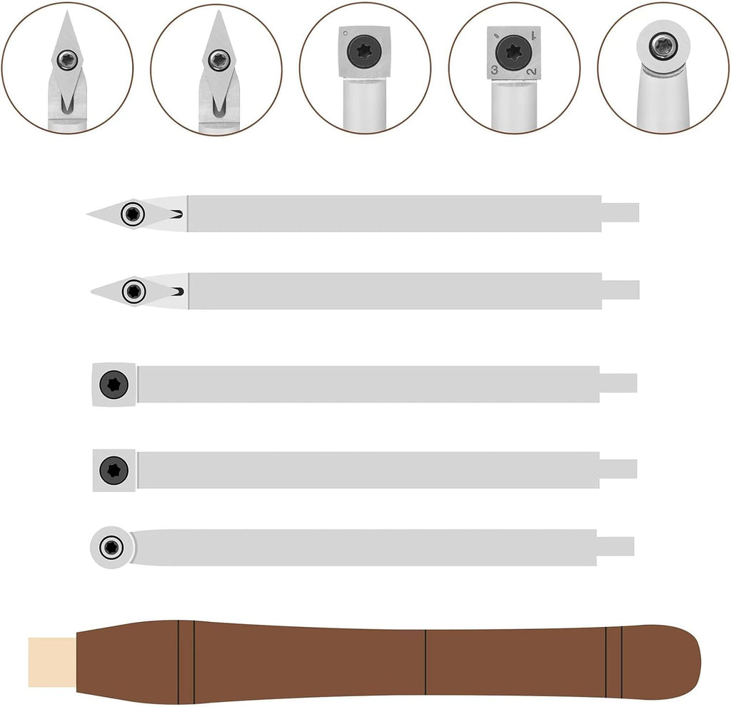 5-Piece Carbide Tipped Wood Turning Lathe Chisel Tools Set | Stainless steel bars with replaceable carbide tipped