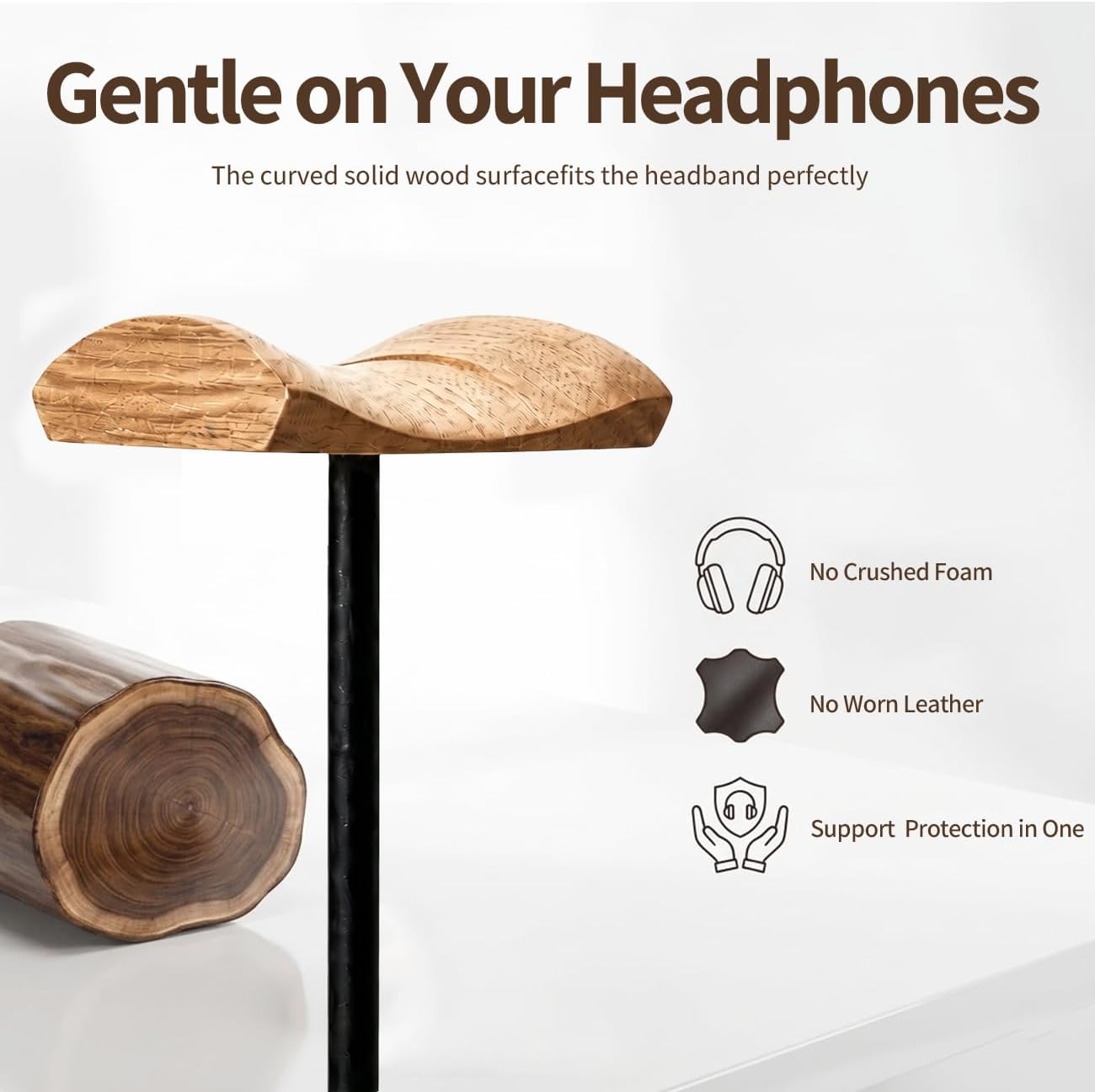 Headphone Stand Nature Wood & Metal Headset Hanger Mount Hook Gaming Holder Desktop Earphone Artful Functional