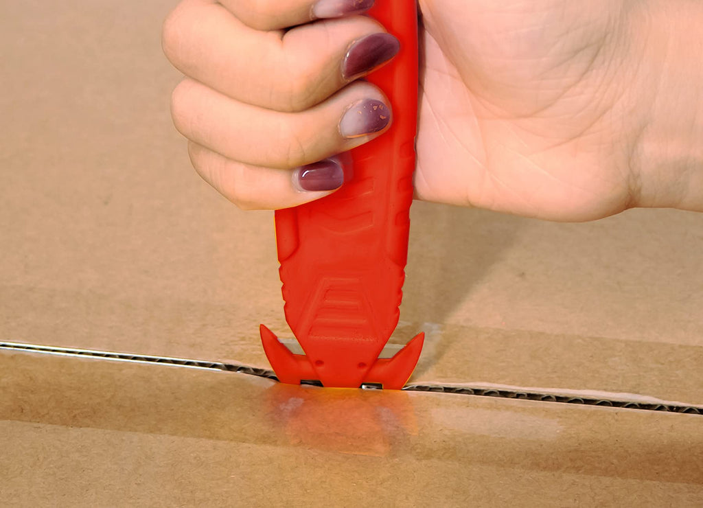 Safety Box Cutter Knife, Recessed SS Blade, 10-Pack, Red