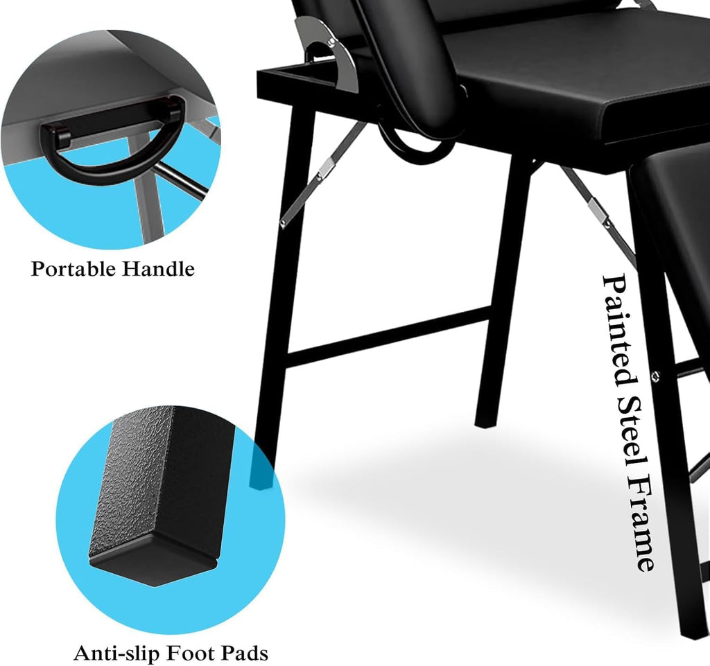 Portable Tattoo Chair, Adjustable Massage Facial Bed with Removable Headrest & Armrest, Foldable Spa Chair with Carry