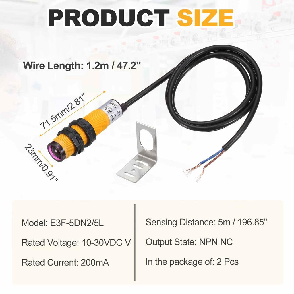 MECCANIXITY 2Pcs E3F-5DN2/5L Photoelectric Sensor Detection Distance 5M