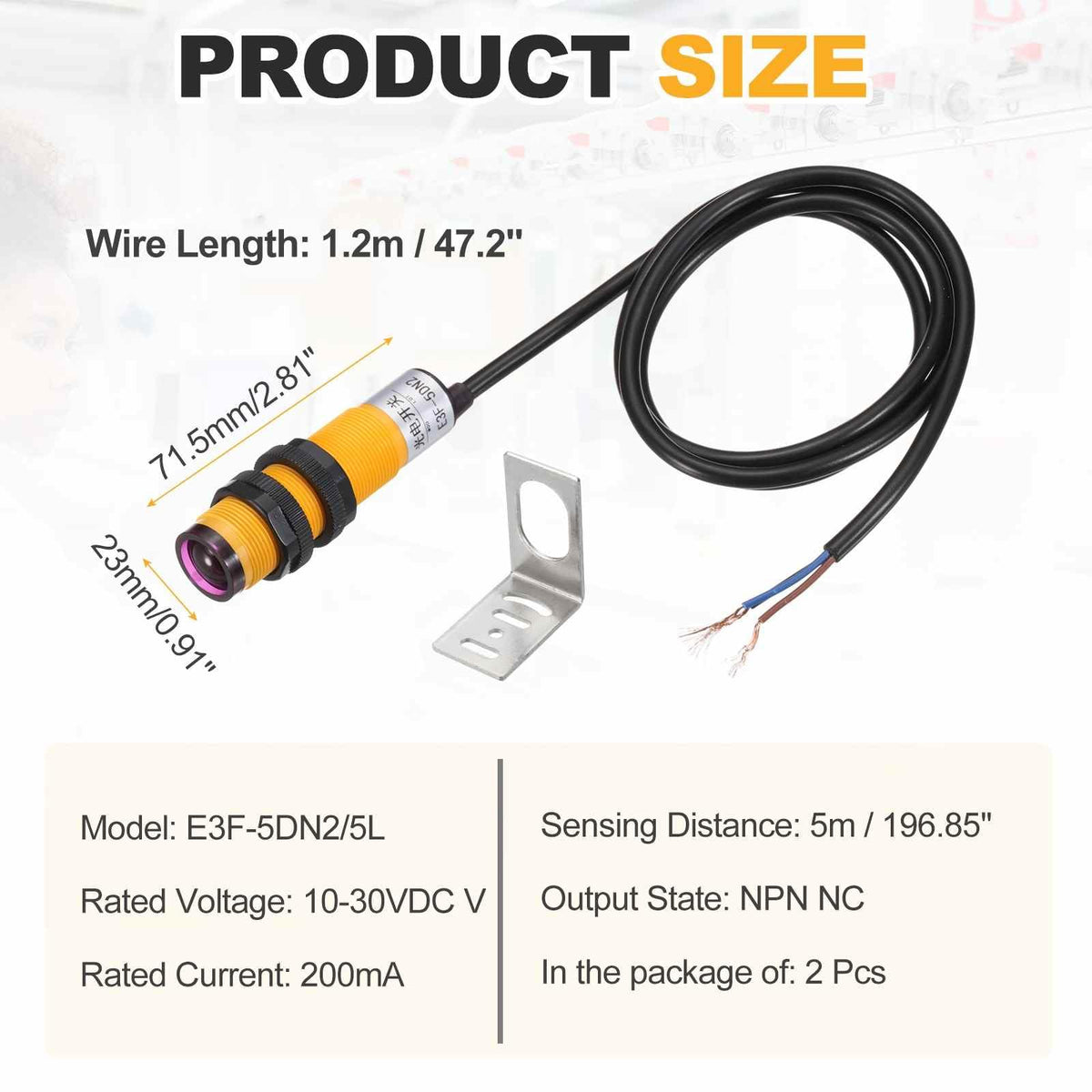 MECCANIXITY 2Pcs E3F-5DN2/5L Photoelectric Sensor Detection Distance 5M