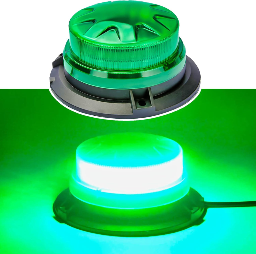 Green Led Emergency Strobe Beacon Lights for Car Vehicles 12V 24V 24-LEDs | Magnetic Mount, 8 Flash Model, Warning