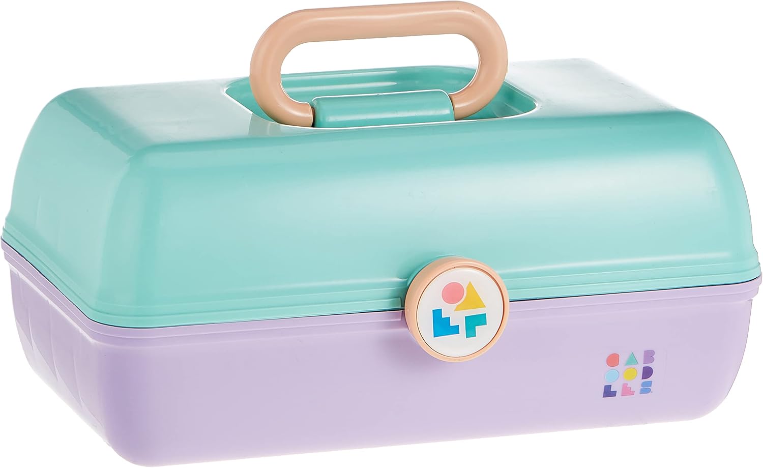 On-The-Go Girl Makeup Box, Seafoam on Lavender, Hard Plastic Makeup Organizer Box, Built-In Mirror, Secure Latch for