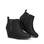 Women's Suede Low Wedges Ankle Boots,Black/Suede,7.5