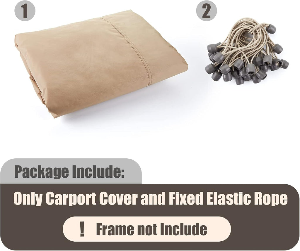 10x20 FT Carport Replacement Canopy Top, 800D Oxford Heavy Duty Waterproof Tarp Cover with 36 Ball Bungees, UV