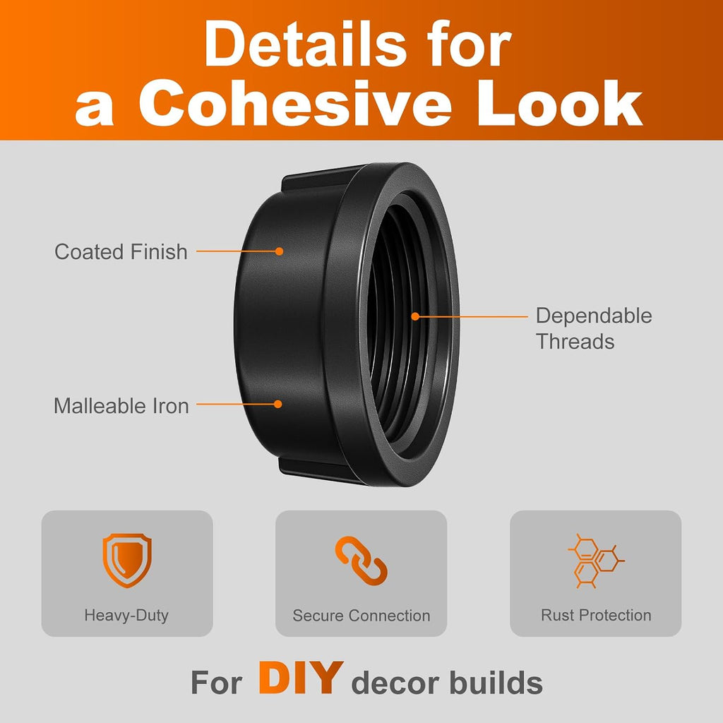 Malleable Cast Iron Pipe Cap,Black,3/4",4-Pack.