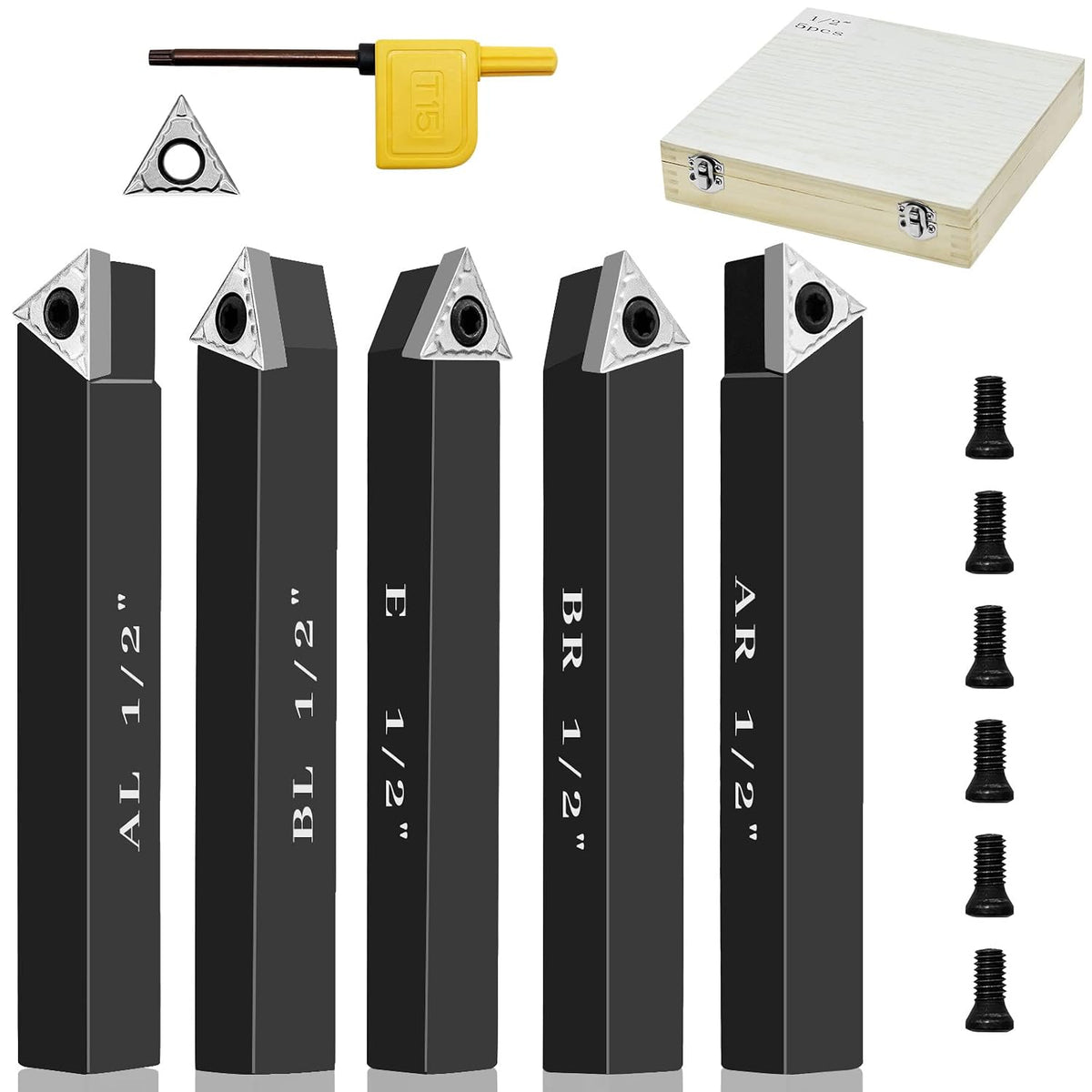1/2" Indexable Carbide Turning Inserts Holder Set for Machining Lathes