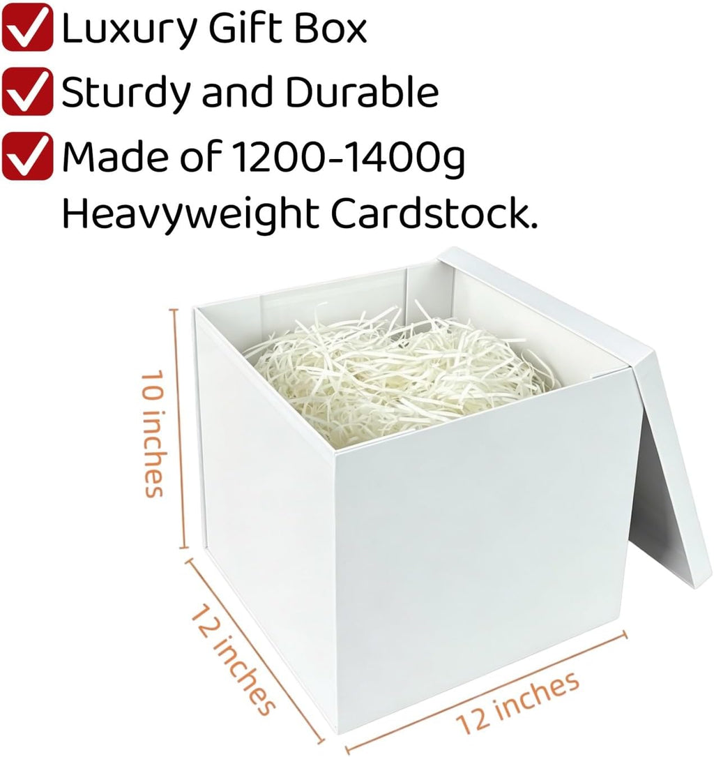 Large White Gift Box with Lid 12x12x10 Inches White Box