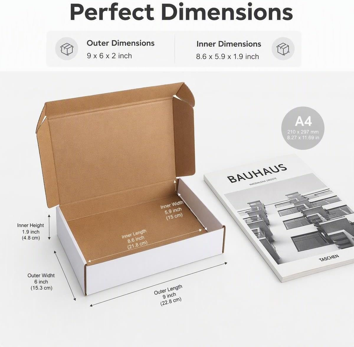 9x6x2 Inch White Shipping Mailer Boxes 20 Pack