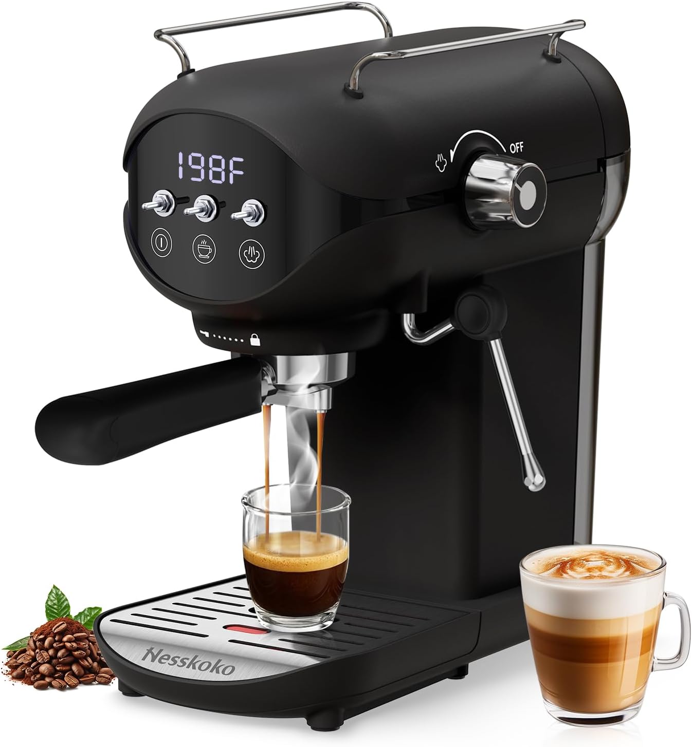 Espresso Machine with Steam Milk Frother Semi Automatic 20 Bar Compact Black with Toggle Switch for home Cafetera