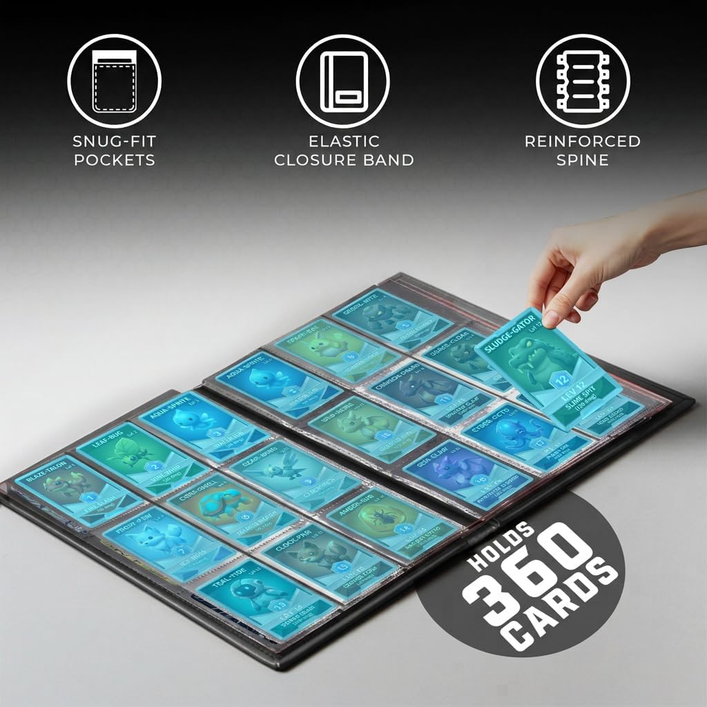 Trading Card Binder Pro-Folio – 9 Pocket Binder - Side-Loading Album, Durable & Acid-Free Storage for Pokémon