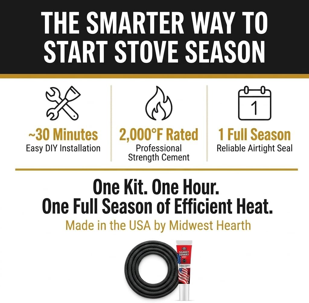 Midwest Hearth 1/4" x 84" Wood Stove Replacement Gasket Kit, USA Made