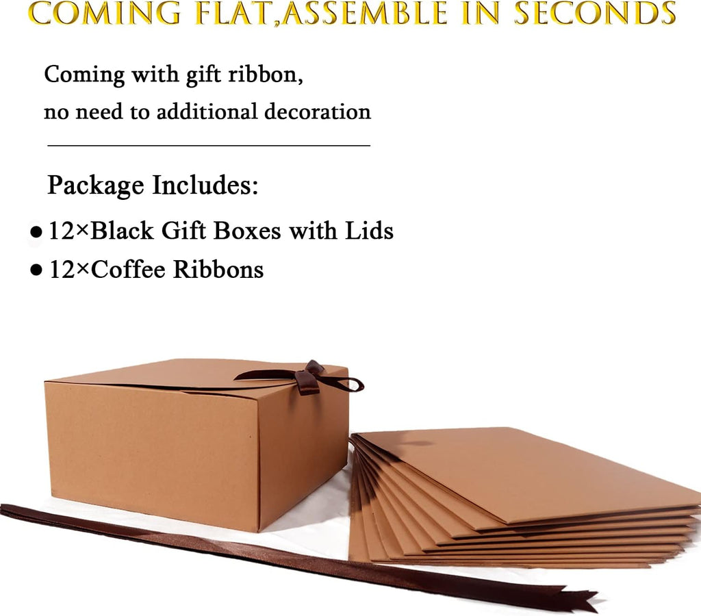 Brown Gift Boxes with Lids, Gift Boxes Bulk with Ribbon, 12 Pack