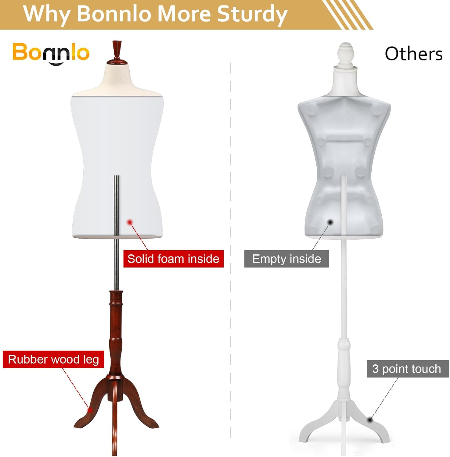 Female Dress Form Pinnable Mannequin Body Torso with Wooden Tripod Base Stand (Beige, 10-12)