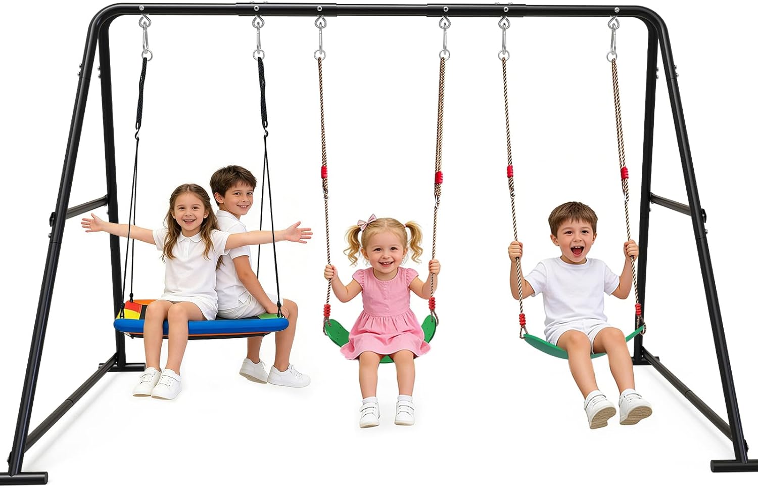 3-in-1 Swing Set for Backyard for Kids, with 1 Platform Swing, 2 Belt Swing, 600lbs Metal Swing Set for Toddler