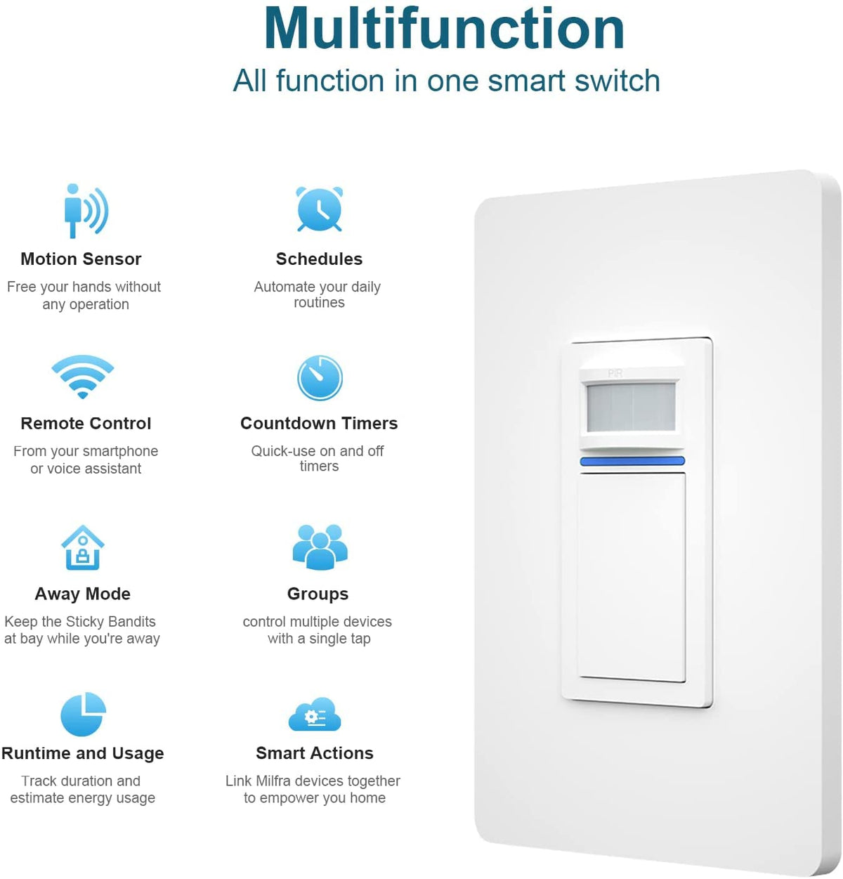 Nexete Smart Wi-Fi Motion Sensor Light Switch for Smart Home Automation, Single Pole/3-Way, PIR Occupancy/Vacancy Sensor, Compatible with Alexa & Google Home Neutral Wire Required(Sensor)