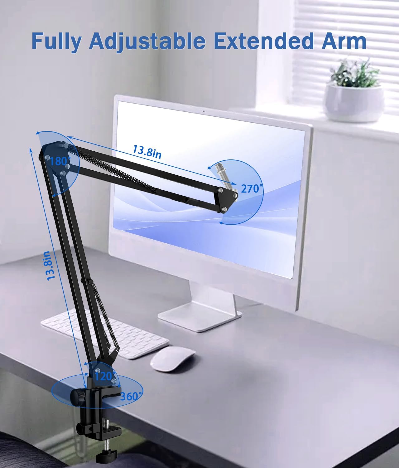 Versatile Boom Arm Stand for Desk, Adjustable Microphone Stand Kit | With Pop Filter, Shock Mount, Microphone Clip