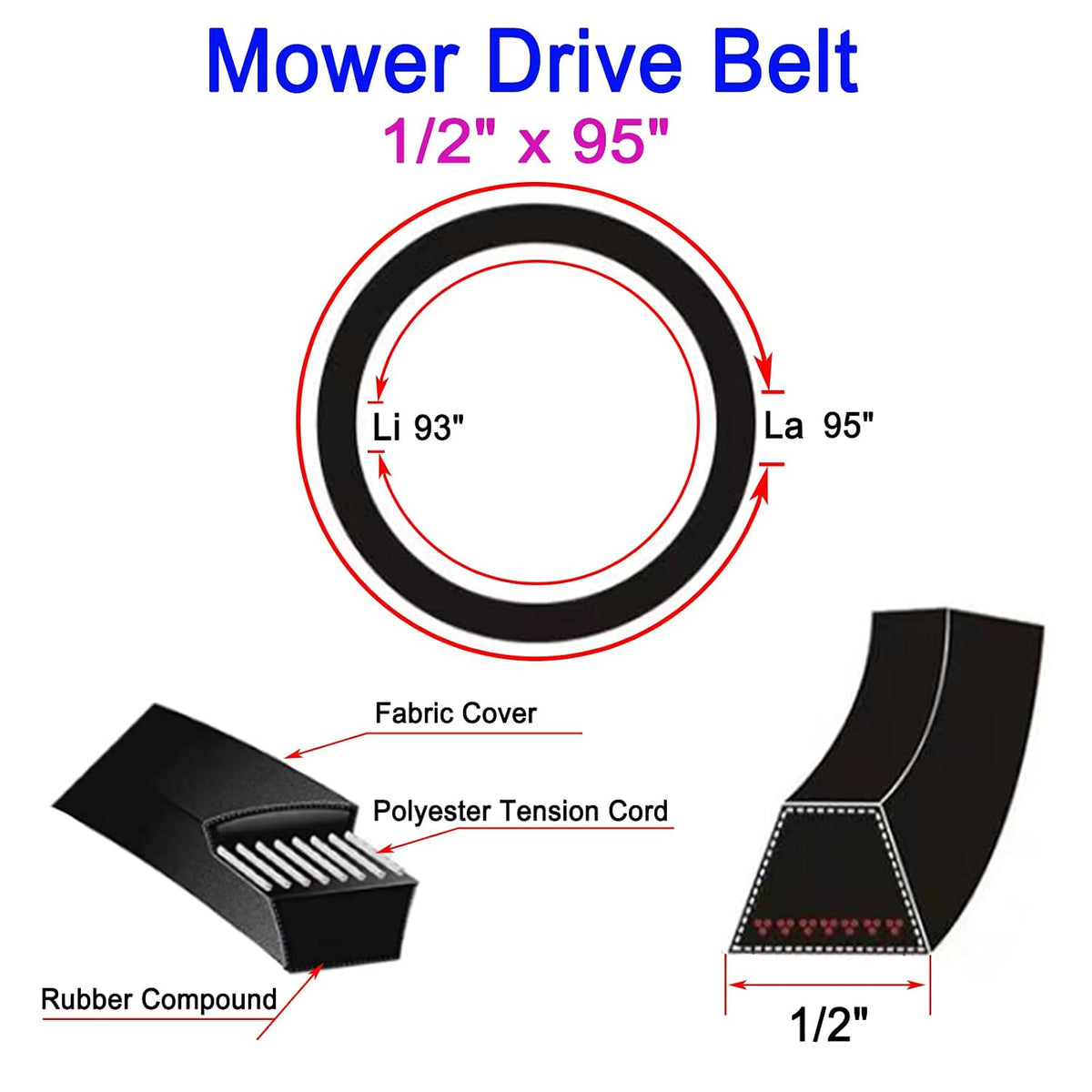 144959 Drive Belt 1/2"X 95" for Craftsman LT1000 LT2000 LT3000 Lawn Mower