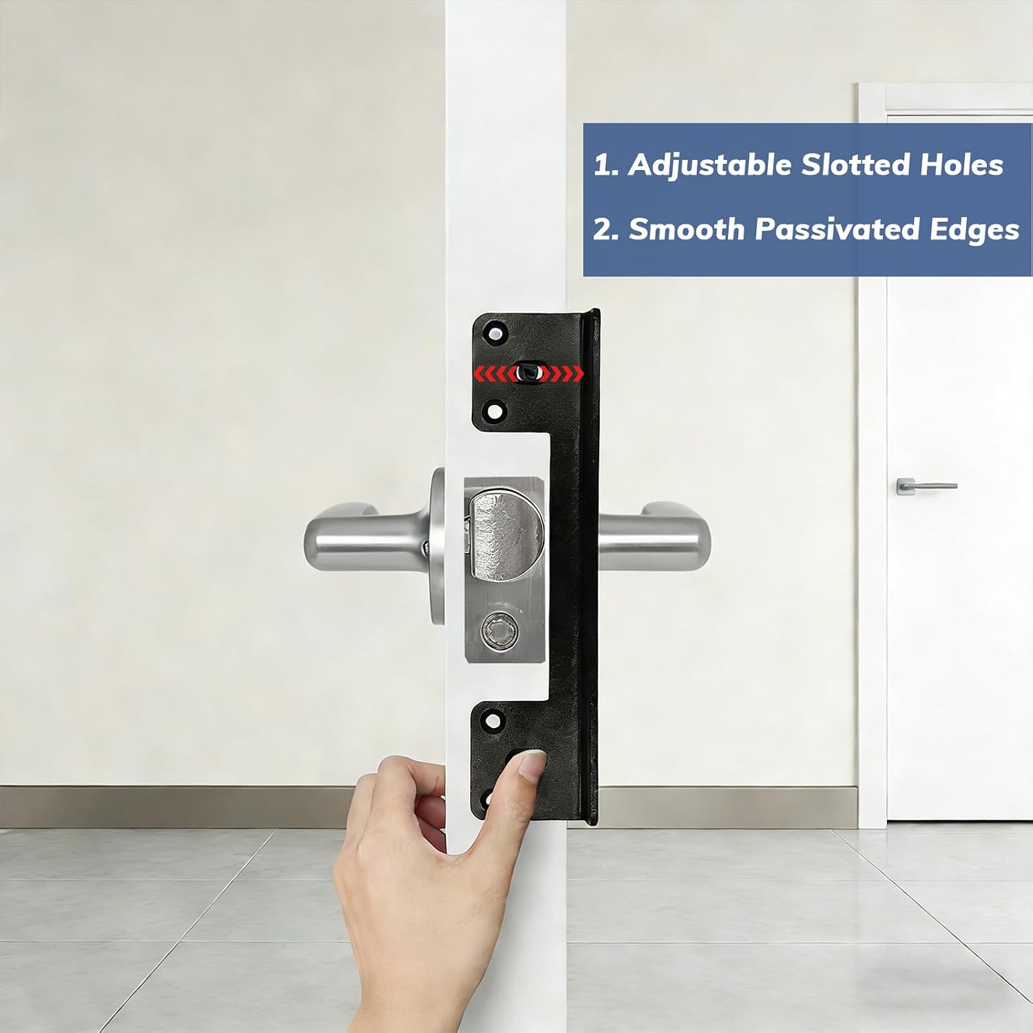 Door Latch Guard Plate for Home Apartment Office Bedroom Outswing Door Security(7-Inch, Black)