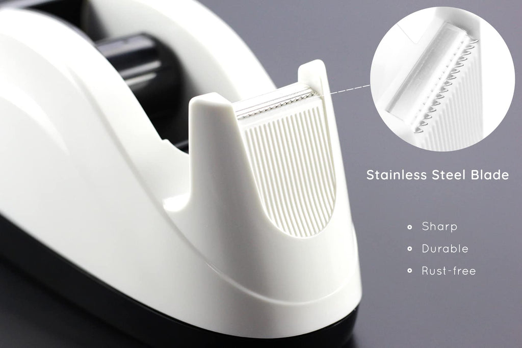 Heavy Base Nonskid Desk Tape Dispenser One-Hand Dispensing, White, 2 Pack