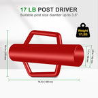 Fence Post Driver with Handle 17LB, T Post Pounder for Wire Fencing, Red
