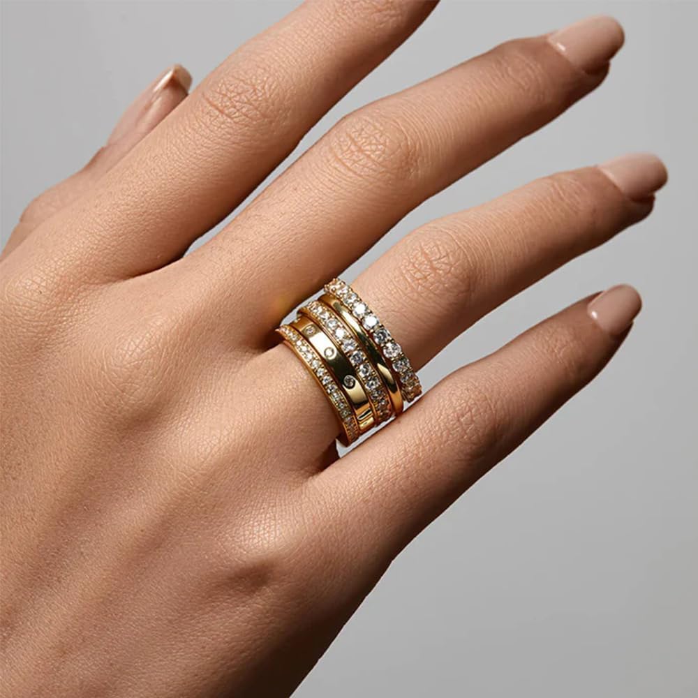 Gold Rings for Women Non Tarnish, 14k Gold Plated Dainty Stacking Cubic Zirconia Thumb Rings, Gold Knuckle Women