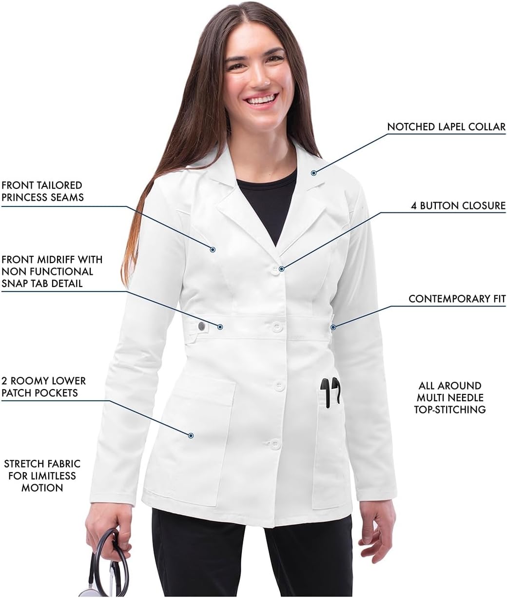 Adar Universal Stretch Lab Coat for Women - 28" Tab-Waist Lab Coat