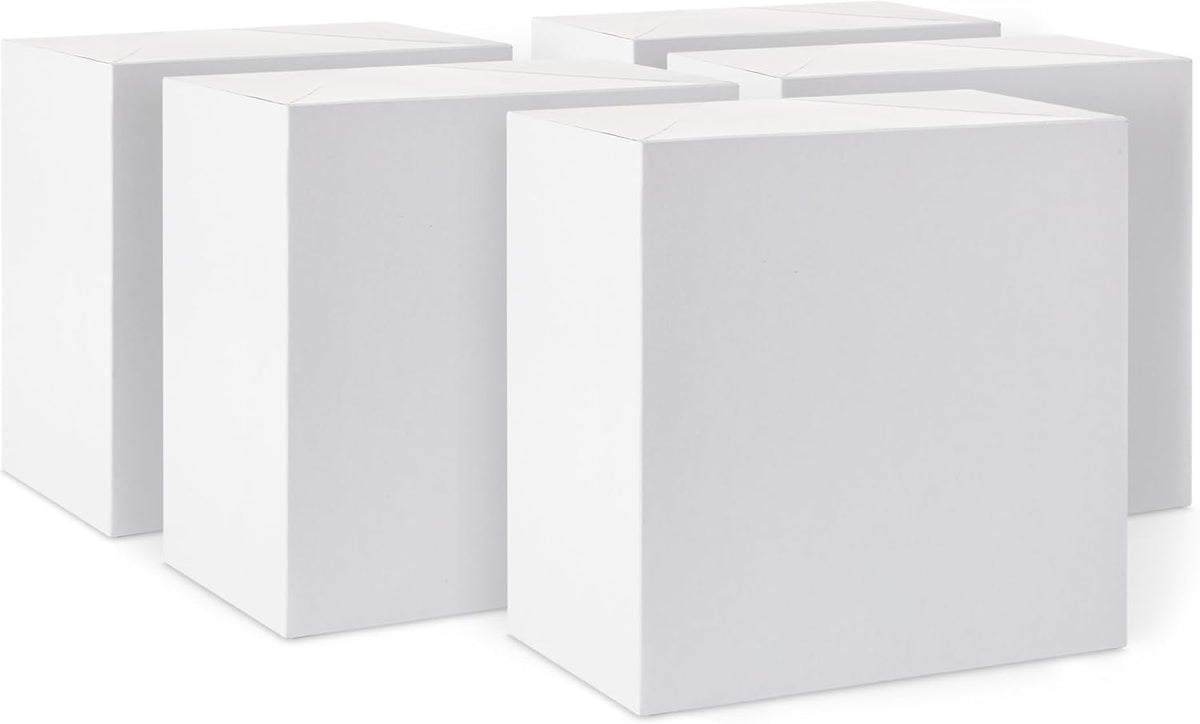 8" Square Gift Boxes with Lids, 5-Pack (White)