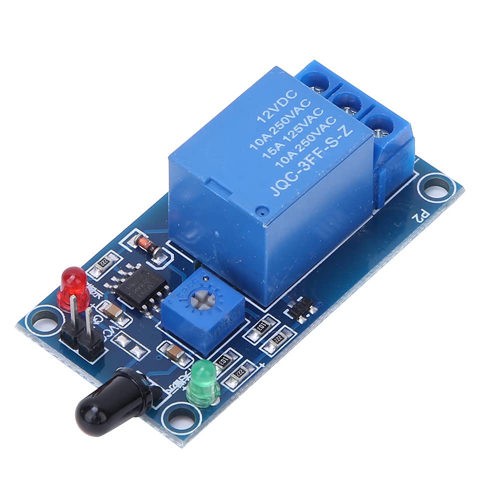 IR Flame Sensor, Flame Sensing Relay Module 12VDC 760~1100nm, Detect Light Source with 60 Degree Detection Angle, Adjustable Sensitivity, Easy Wiring with Terminal Block, for