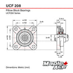 MAPLE ACE UCF208 Square Flange Bearing 40mm Bore Self-Aligning (Qty 1)