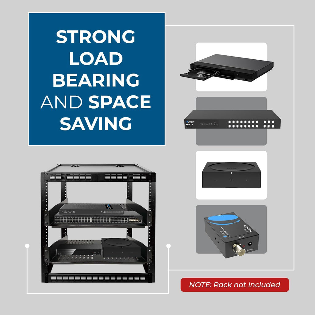 OREI 2U Vented Rack Shelf, 19-Inch Steel, 22 kg Capacity, 2-Pack, Universal