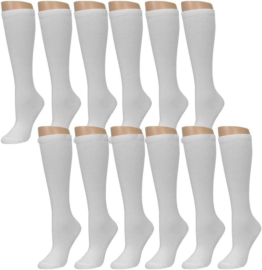 12 Pairs Knee High Uniform School Soccer Socks Womens Girl White Size 6-8 LG Lot 12 Pairs Knee High Socks for Women