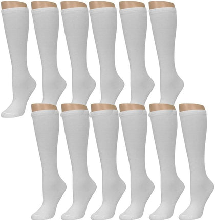 12 Pairs Knee High Uniform School Soccer Socks Womens Girl White Size 6-8 LG Lot 12 Pairs Knee High Socks for Women