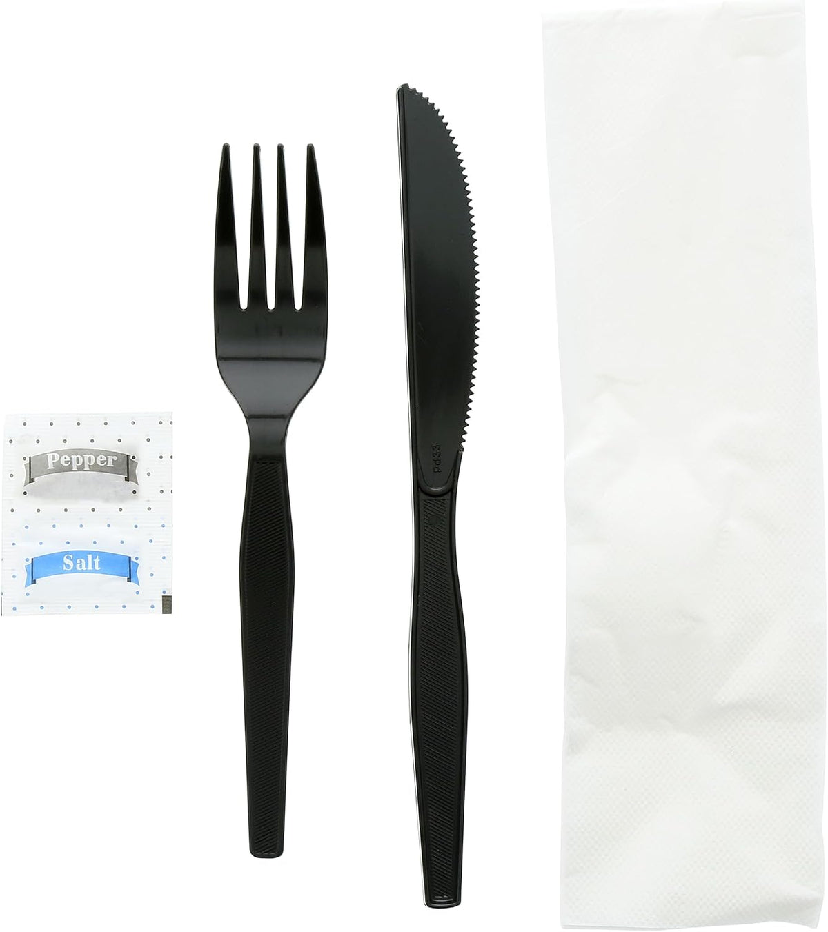 Royal 5-in-1 Disposable Silverware Heavy Duty Plastic Utensil Set with Fork, Knife, Salt & Pepper Packets, 13x17 inch