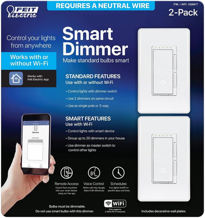 Wi-Fi Smart Dimmer 3 Way Single Pole Switch (2 Pack)