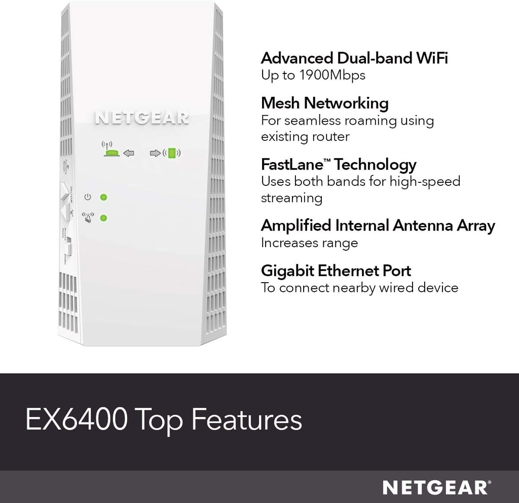 WiFi Mesh Range Extender (EX6400) - Add up to 2,100 sq. ft., 35 Devices - AC1900 Dual Band Wireless Signal Booster &